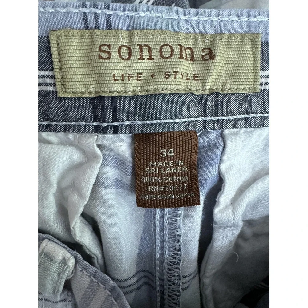 Sonoma Shorts Mens‎ 34 Gray Green Blue Plaid 100% Cotton Casual Classic